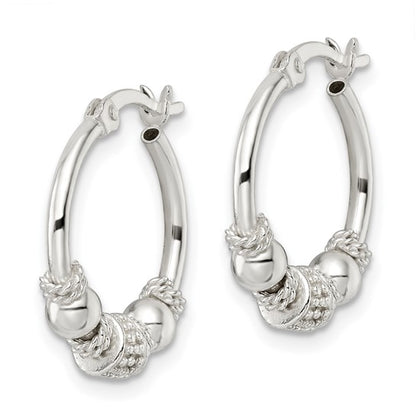 Sterling Silver Polished Beaded Circle Hoop Earrings - 17mm