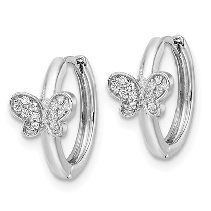 Sterling Silver Rhodium-Plated CZ Huggie Butterfly Earrings