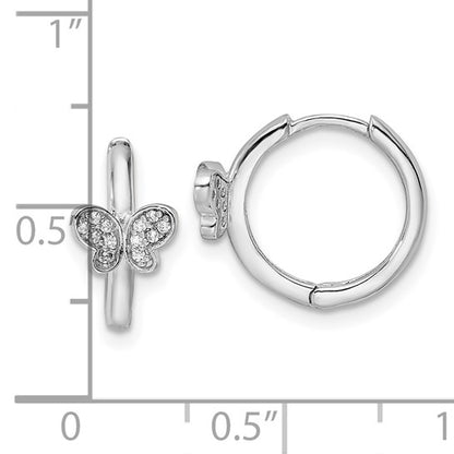 Sterling Silver Rhodium-Plated CZ Huggie Butterfly Earrings