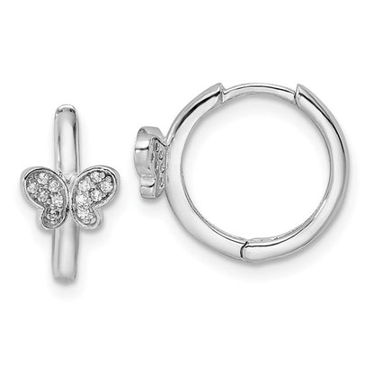 Sterling Silver Rhodium-Plated CZ Huggie Butterfly Earrings