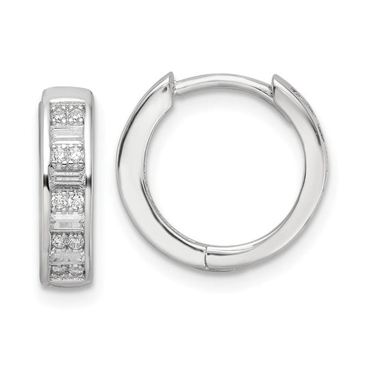 Sterling Silver Rhodium-Plated CZ Hinged Hoop Earrings