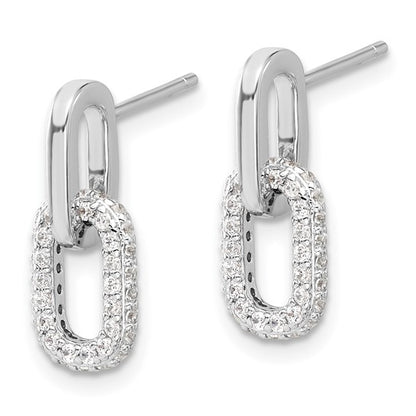 Sterling Silver CZ Link Dangling Post Earrings