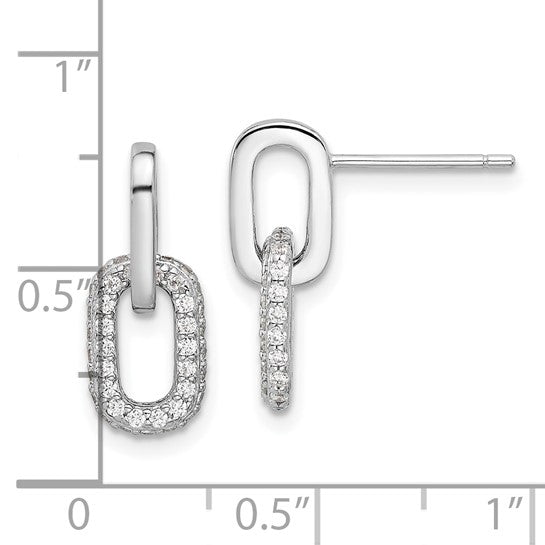 Sterling Silver CZ Link Dangling Post Earrings