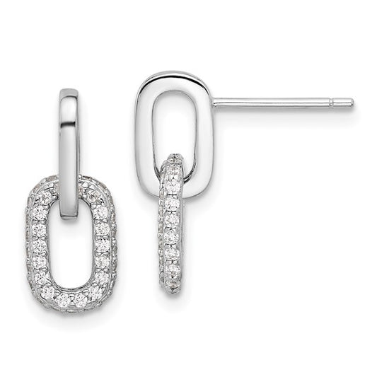 Sterling Silver CZ Link Dangling Post Earrings