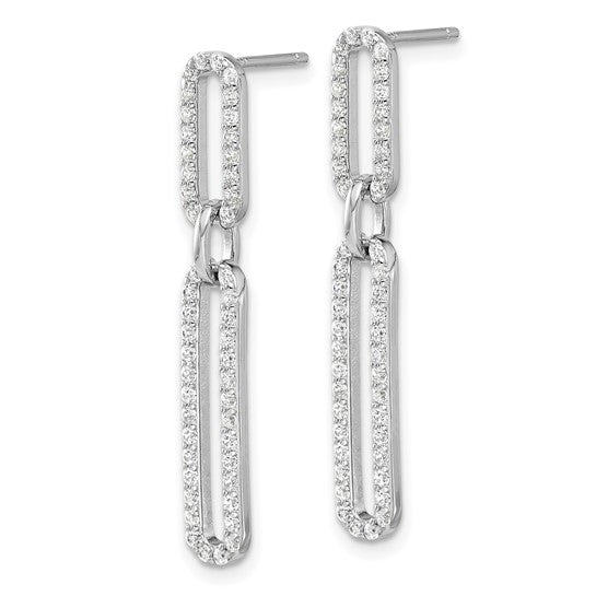 Sterling Silver Rhodium-Plated CZ Paperclip Post Dangle Earrings
