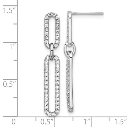 Sterling Silver Rhodium-Plated CZ Paperclip Post Dangle Earrings
