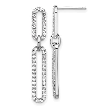Sterling Silver Rhodium-Plated CZ Paperclip Post Dangle Earrings
