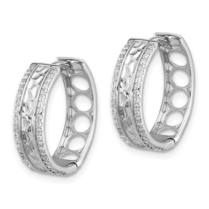 Sterling Silver Hammered Style CZ Huggie Earrings - 19 mm