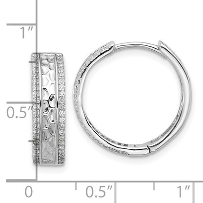 Sterling Silver Hammered Style CZ Huggie Earrings - 19 mm