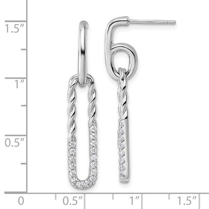 Sterling Silver Rhodium-Plated CZ Twisted Paperclip Post Dangle Earrings