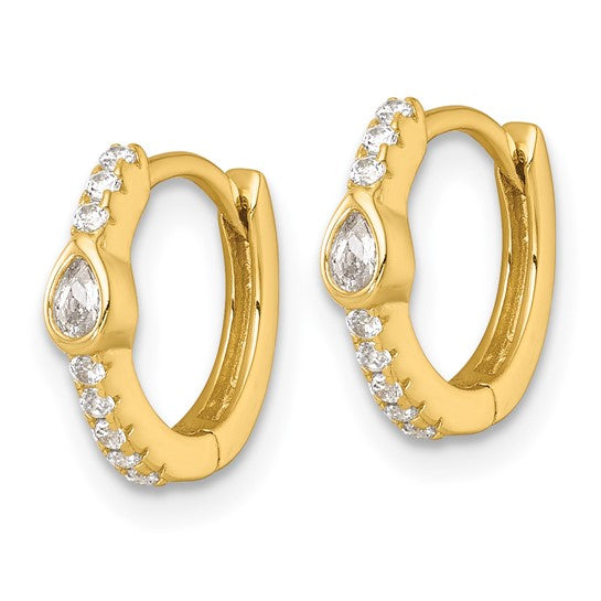 Sterling Silver Gold-Plated Pear-Cut CZ Huggie Earrings