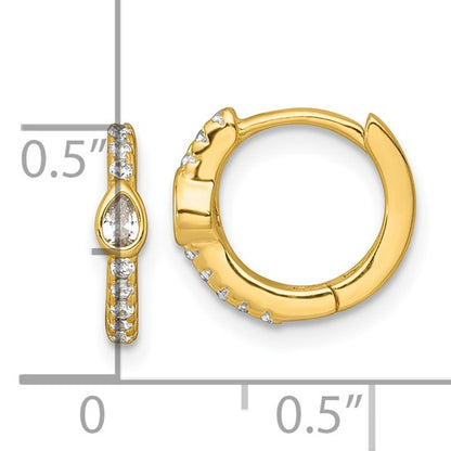 Sterling Silver Gold-Plated Pear-Cut CZ Huggie Earrings