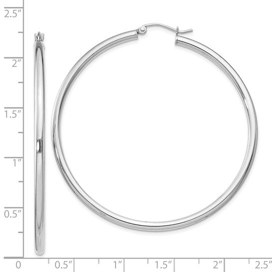 Sterling Silver Rhodium-Plated 2.5 mm Round Hoop Earrings - 55 mm