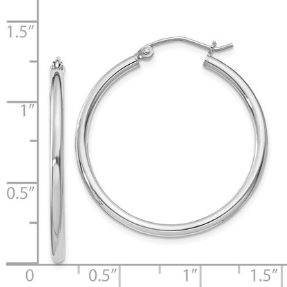 Sterling Silver Rhodium-Plated 2 mm Round Hoop Earrings - 32 mm