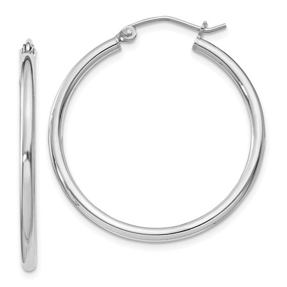 Sterling Silver Rhodium-Plated 2 mm Round Hoop Earrings - 32 mm