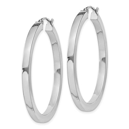 Sterling Silver 3mm Square Tube Round Hoop Earrings -40 mm