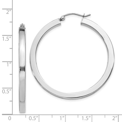 Sterling Silver 3mm Square Tube Round Hoop Earrings -40 mm