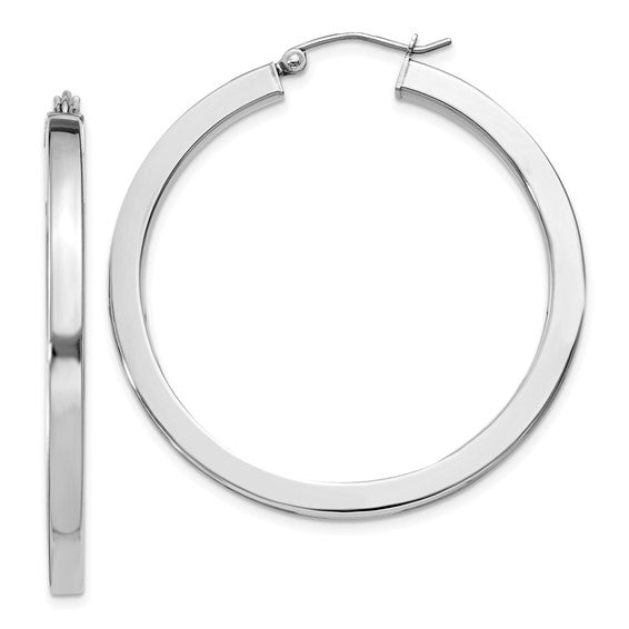 Sterling Silver 3mm Square Tube Round Hoop Earrings -40 mm