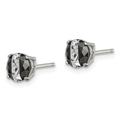 Sterling Silver Black & White CZ Stud Post Earrings