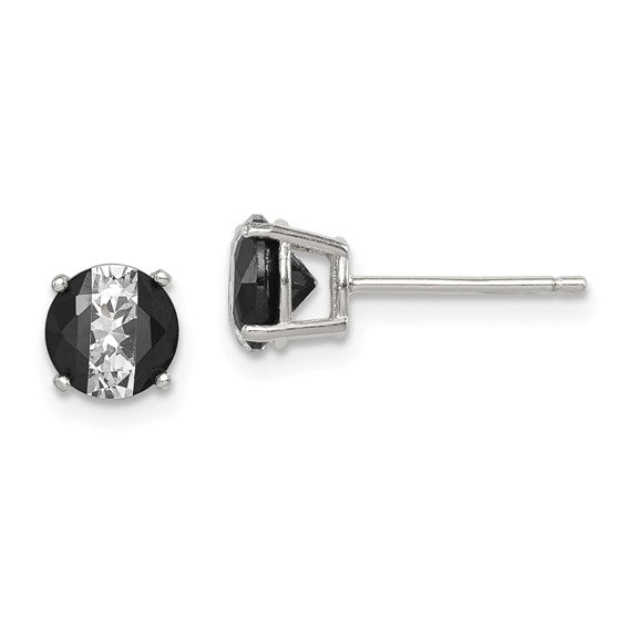 Sterling Silver Black & White CZ Stud Post Earrings