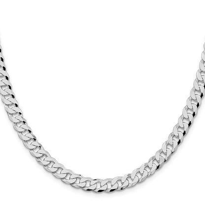 Sterling Silver Rhodium-Plated Beveled Curb Link Chain - 7.00 mm