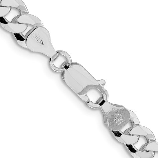 Sterling Silver Rhodium-Plated Beveled Curb Link Chain - 7.00 mm