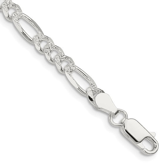 Sterling Silver Pave Flat Figaro Link Bracelet - 4.75 mm