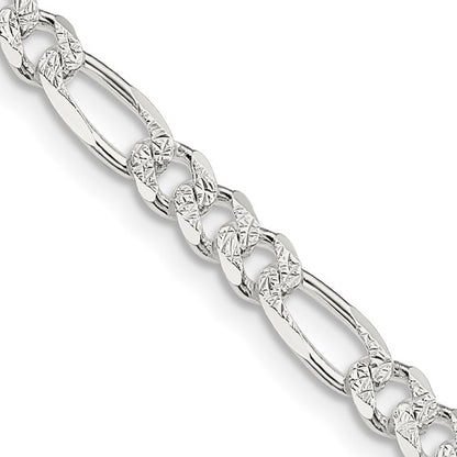 Sterling Silver Pave Flat Figaro Link Bracelet - 4.75 mm