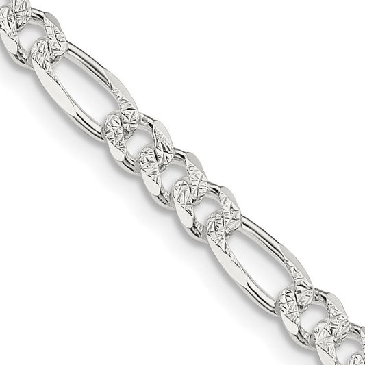 Sterling Silver Pave Flat Figaro Link Bracelet - 4.75 mm