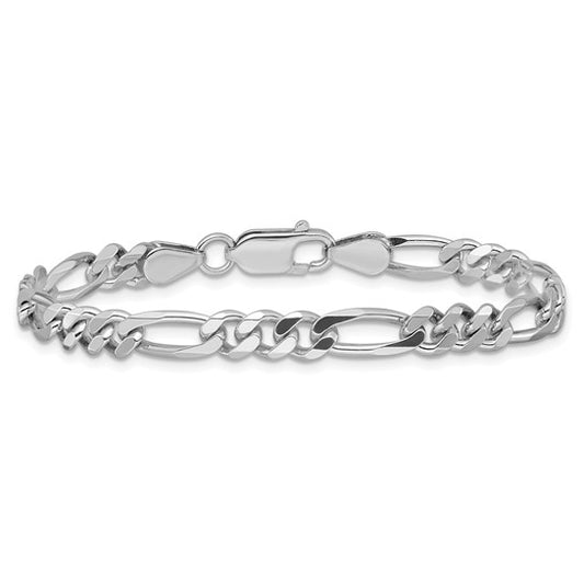 Sterling Silver Rhodium-Plated Figaro Link Bracelet - 5.25 mm