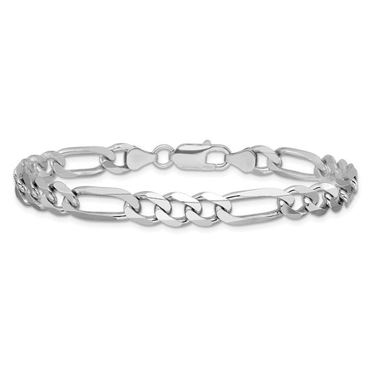 Sterling Silver Rhodium-Plated Figaro Link Bracelet - 7.50 mm