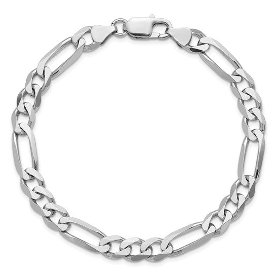 Sterling Silver Rhodium-Plated Figaro Link Bracelet - 7.50 mm