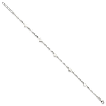 Sterling Silver Polished Hearts Anklet