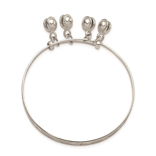 Sterling Silver Diamond-Cut Children's Textured Bells Adjustable Bangle Bracelet