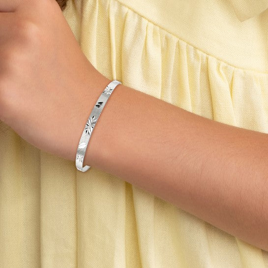 Sterling Silver Diamond-Cut Children's Textured Bells Adjustable Bangle Bracelet