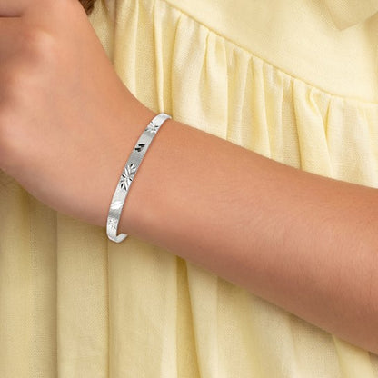 Sterling Silver Diamond-Cut Children's Textured Bells Adjustable Bangle Bracelet