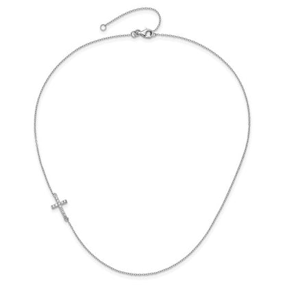 Sterling Silver CZ Offset Sideways Cross Necklace