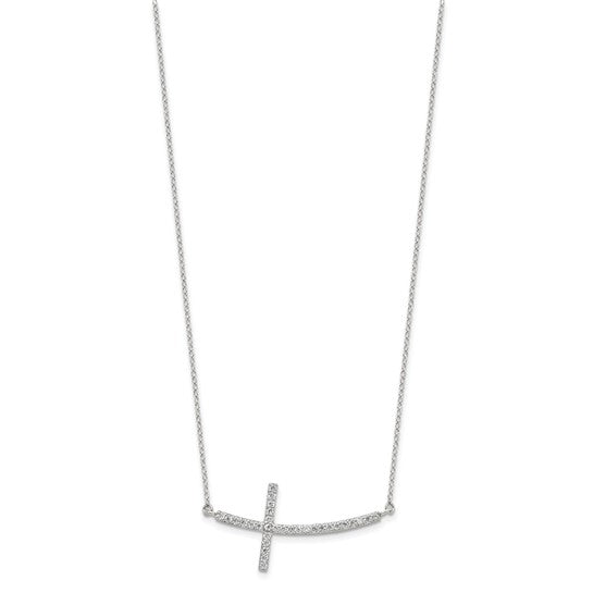 Sterling Silver CZ Sideways Cross Necklace