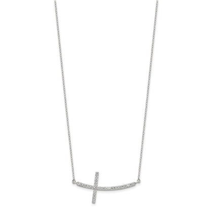 Sterling Silver CZ Sideways Cross Necklace