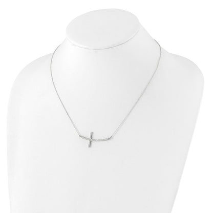 Sterling Silver CZ Sideways Cross Necklace