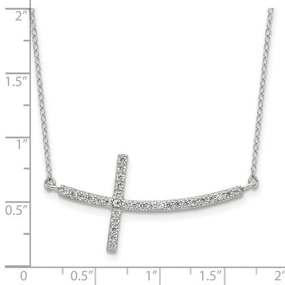 Sterling Silver CZ Sideways Cross Necklace