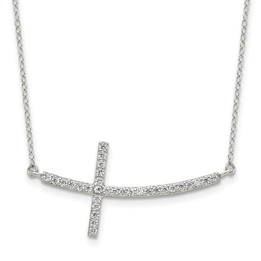 Sterling Silver CZ Sideways Cross Necklace