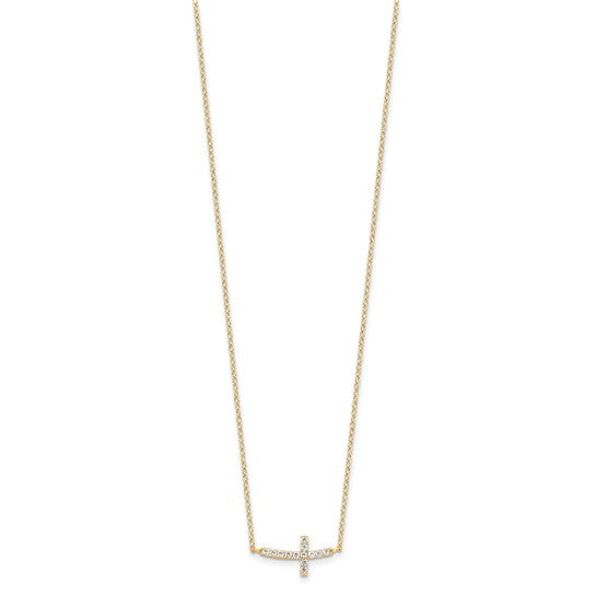 Sterling Silver CZ Sideways Cross Necklace