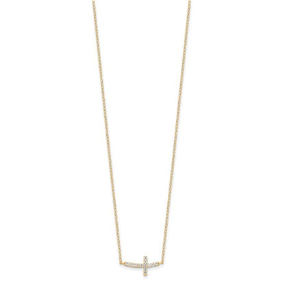 Sterling Silver CZ Sideways Cross Necklace