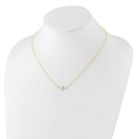Sterling Silver CZ Sideways Cross Necklace