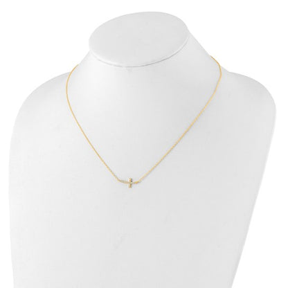 Sterling Silver CZ Sideways Cross Necklace