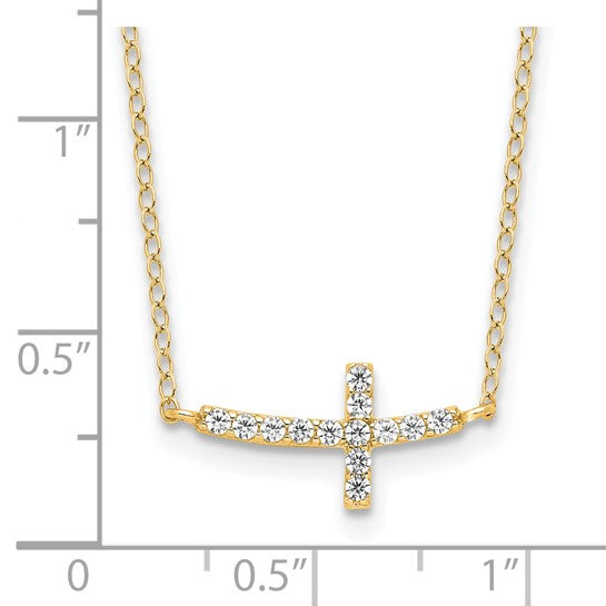 Sterling Silver CZ Sideways Cross Necklace
