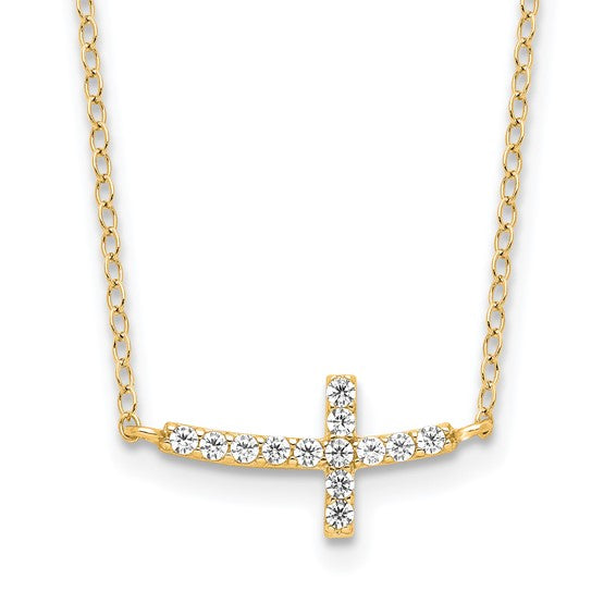 Sterling Silver CZ Sideways Cross Necklace