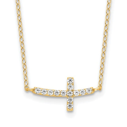 Sterling Silver CZ Sideways Cross Necklace