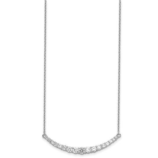 Sterling Silver Rhodium-Plated  CZ Bar Necklace